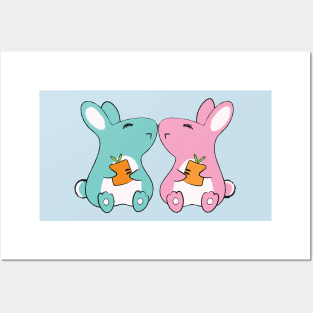 Happy Twin Bunnies Posters and Art